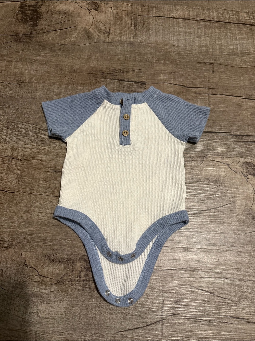 Cream and Light Blue Knit Baby One-Piece Bodysuit